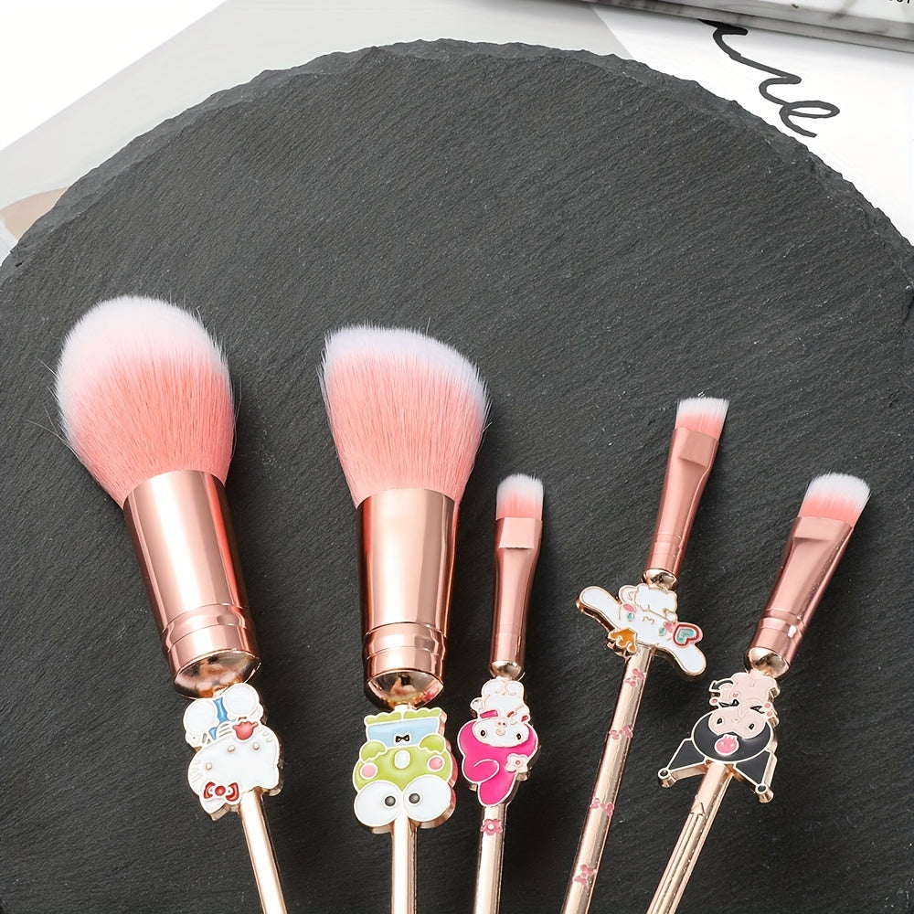 5pcs Cute Makeup Brush Set - Cartoon Decor Fluffy Blush Eyeshadow Powder Makeup Brushes With Metal Handle - Cosplay Gift For Fans Young Girl Women