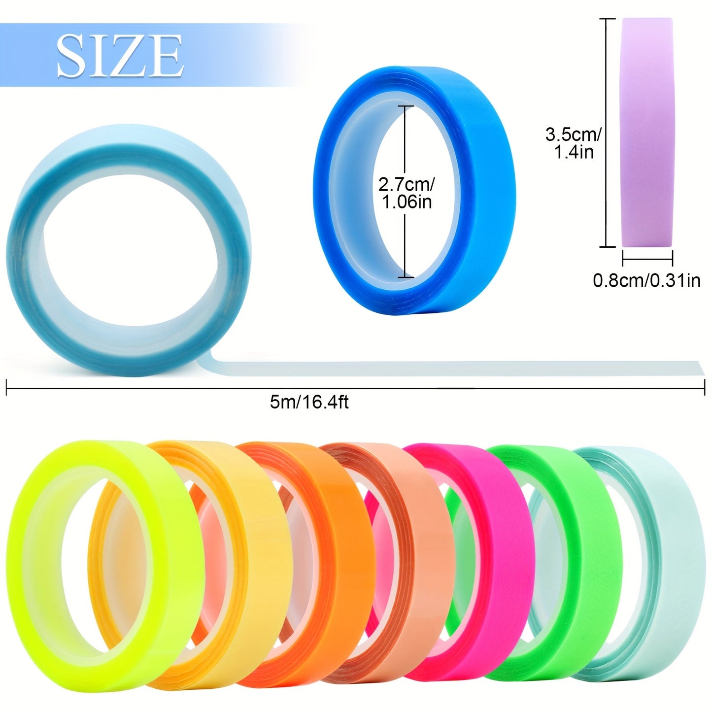 10 rouleaux de ruban de surligneur, ruban de surligneur transparent de 0,31 po x 16,4 pi, ruban de surligneur amovible pour les enseignants étudiants à prendre des notes pour la lecture dans le bureau à domicile en classe (10 couleurs)