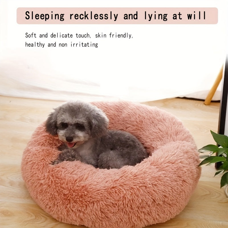 1pc Long Plush Warm Round Pet Nest Dog Nest Puppy Sofa Bed Winter Warm Dog Bed