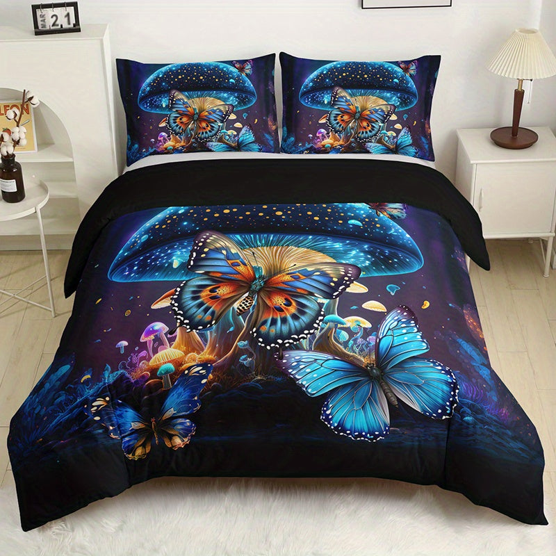 3pcs Duvet Cover Set, Fashion Classic Popular Butterfly Flower Digital Print Bedding Set, Soft Comfortable Duvet Cover, For Bedroom, Guest Room (1*Duvet Cover + 2*Pillowcase, Without Core And Quilt)