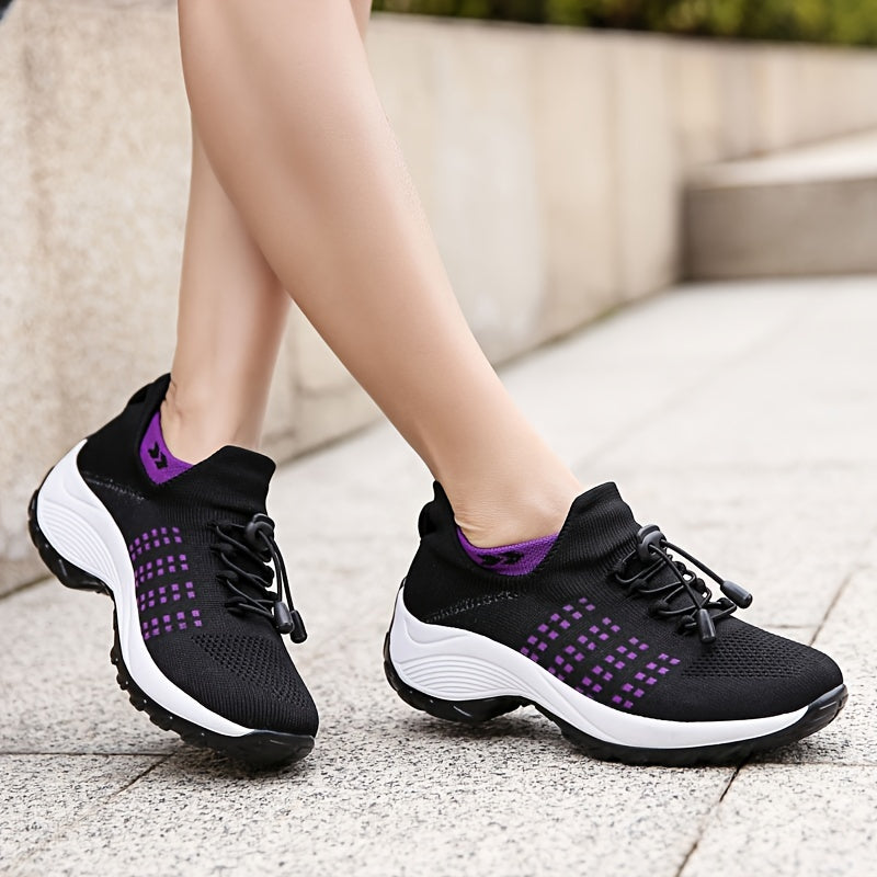 Women's Lightweight Knit Socks Shoes, Low Top Lace Up Breathable Casual Shoes, Women's Fashion Sport Footwear