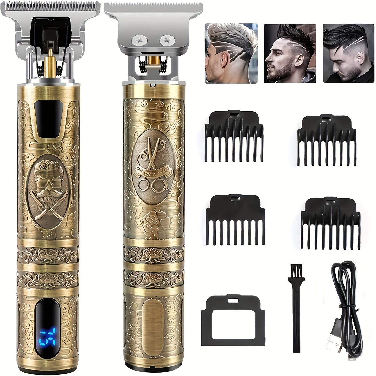 hair trimmer, USB Rechargeable Hair Clippers and Beard Trimmer for Men - Precise T-Blade Trimmer with LCD Screen - Grooming Kit for Men