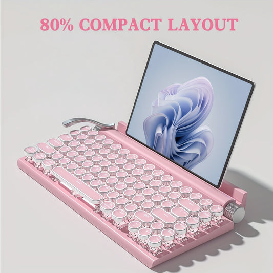 981 80% Retro Typewriter Keyboard, PBT Keycaps, Wireless 5.0 & Wired Connection, LED Blacklight Modes,