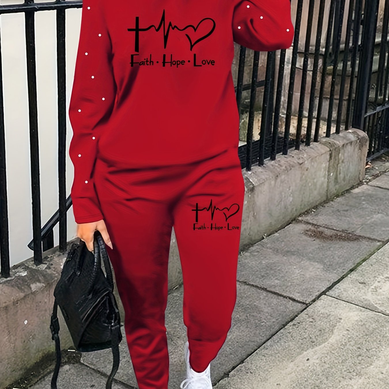 Graphic & Letter Print Two-piece Set, Casual Long Sleeve Sweatshirt & Sweatpants Outfits, Women's Clothing