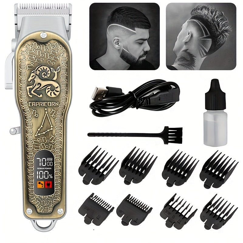 Máquina de cortar cabelo profissional Máquina de cortar cabelo elétrica Aparador de cabelo retro escultura Cabeça de óleo Máquina de cortar cabelo elétrica com display digital LCD Presente de feriado para ele