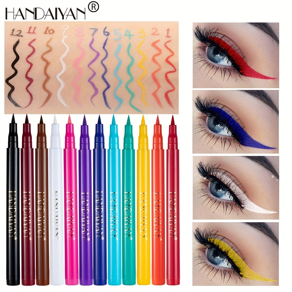 12 colores mate líquido delineador conjunto arco iris colorido neón delineador de ojos lápiz pigmentado impermeable a prueba de manchas de larga duración gel delineador de ojos kit de regalo de maquillaje de Navidad para las mujeres