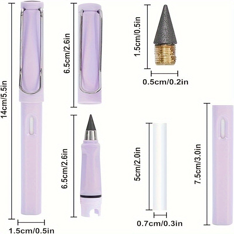 6pcs lápis + 36 pontas de lápis, lápis coloridos Eternity Infinity, lápis macios sem tinta Eternity com borracha, lápis mágicos Infinity, lindos materiais de escritório escolar para escrever, desenhar, pintar