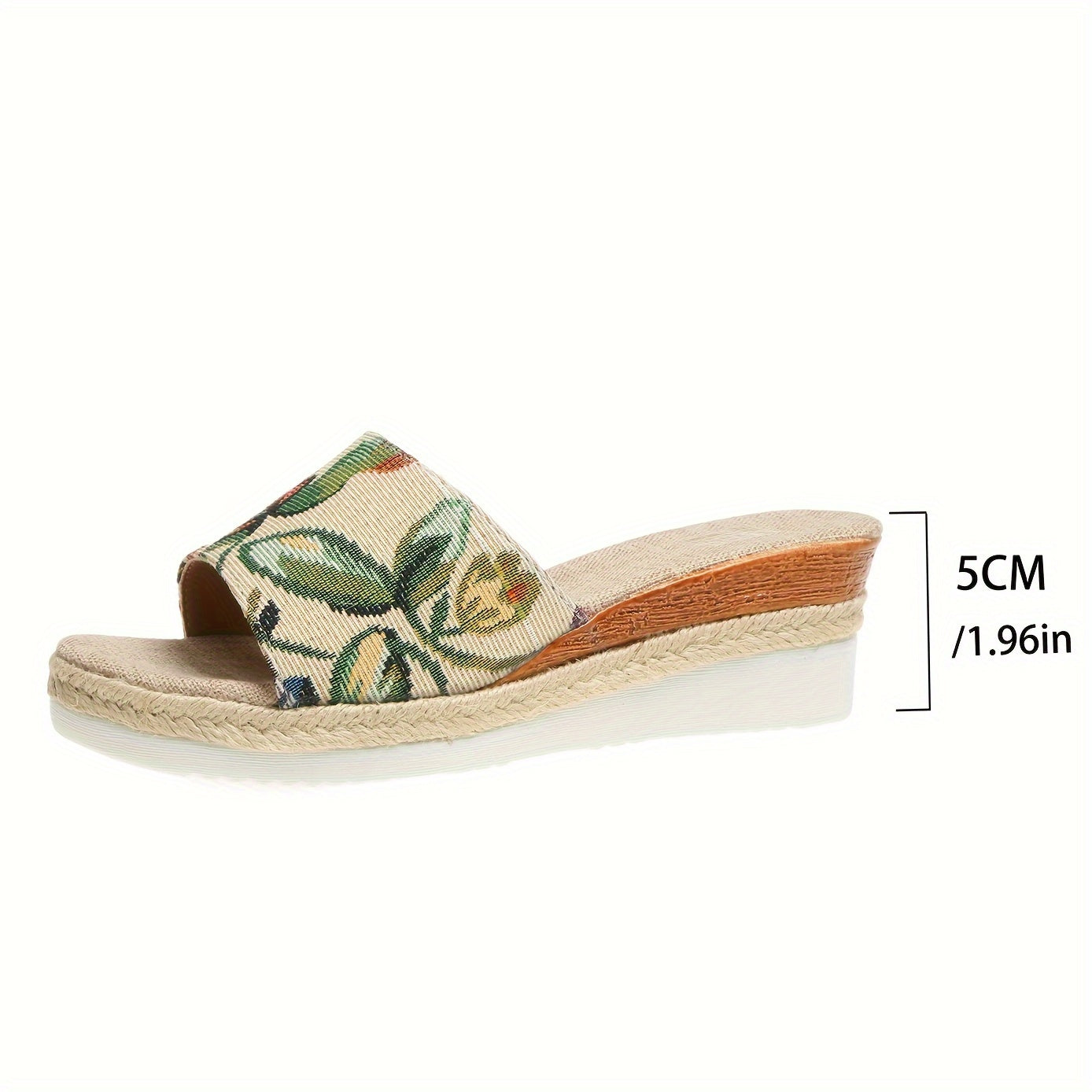 Women's Floral Pattern Wedge Slide Sandals, Casual Open Toe Espadrille Summer Shoes, All-Match Outdoor Sandals