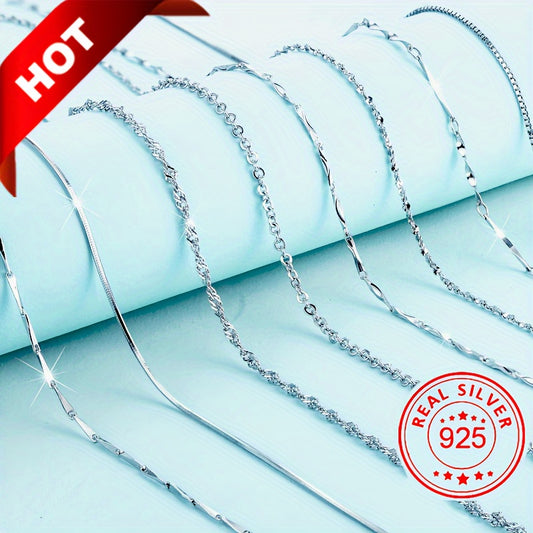 925 Sterling Silver Simple Clavicle Chain Necklace Hypoallergenic Minimalist Style Necklace For Women Girls Daily Wear