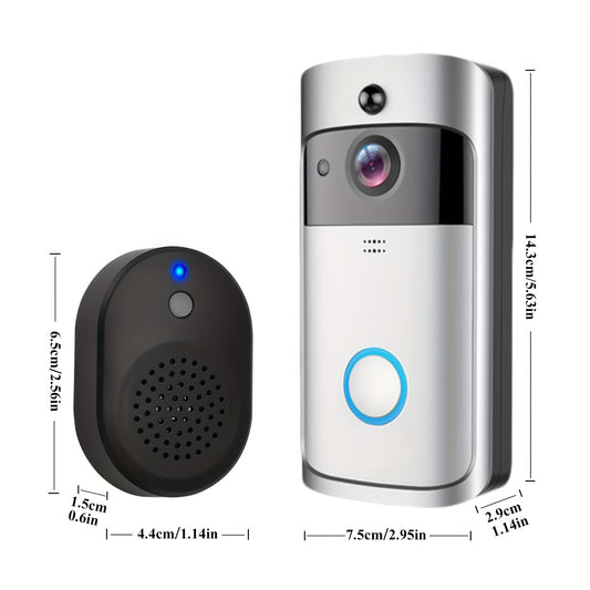 Wireless Video Doorbell Camera With Chime, Home Security Camera Doorbell With Cloud Storage, WIFI Video Doorbell, Night Vision, 2-Way Audio, Battery Powered, PIR Motion Detection, Silver Color