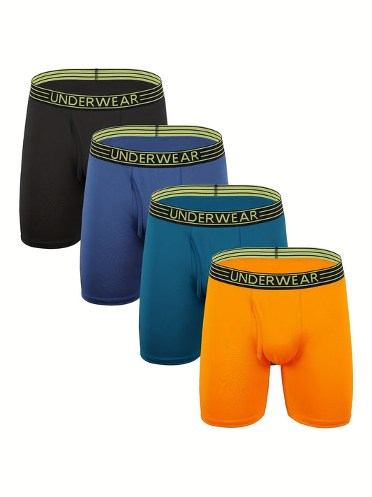 4pcs Men's Boxer Briefs, Trendy Letters Print Underwear, Breathable Soft Underpants, Plus Size