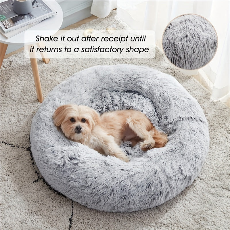 Calming Dog & Cat Bed, Anti-Anxiety Donut Cuddler Warming Cozy Soft Round Bed, Fluffy Faux Fur Plush Cushion Bed For Small Medium And Large Dogs And Cats (16\