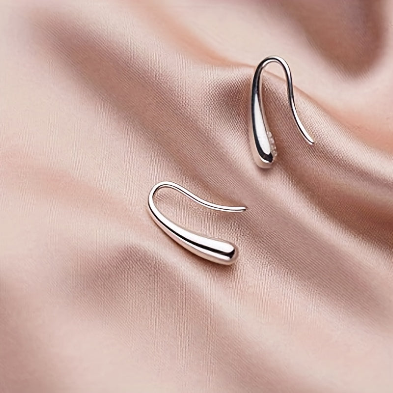 Sterling 925 Silver Jewelry Droplet Design Hook Earrings Simple Luxury Style Delicate Gift For Women Girls