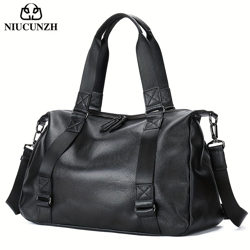 1pc Genuine Leather Tote Bag, Short-Distance Travel Duffel Bag, Casual Fitness Handbag