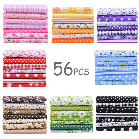 56pcs Cotton Fabric Sewing Fabric 100% Cotton Flower Printed Fabric For DIY, Crafts, Projects, Quilting