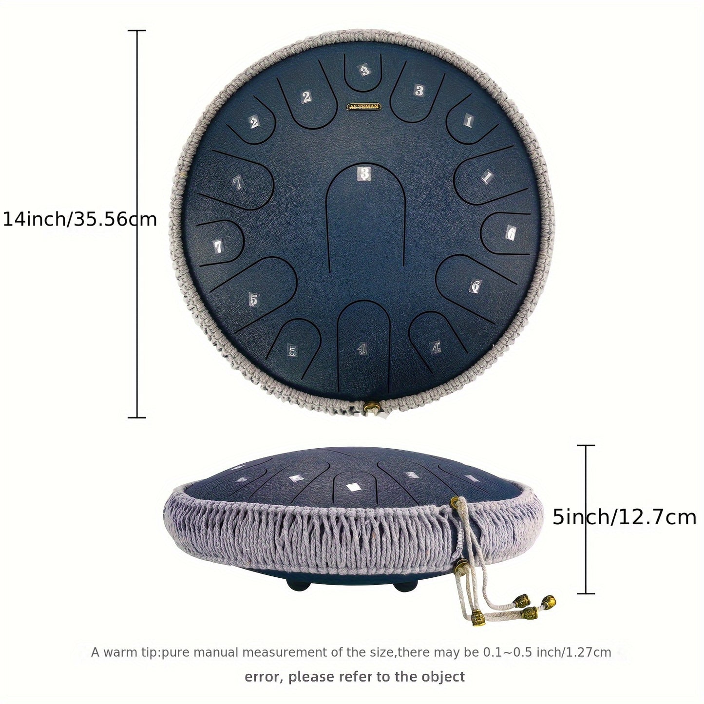 Steel Tongue Drum -15 Notes 14 Inch Tongue Drum Instrument - Hand Pan Drums With Music Book, Steel Handpan Drum Mallets And Carry Bag,Handpan Drum For Adults (Navy Blue)