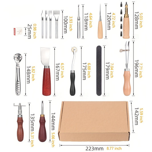 1 Set Leather Craft Tool Kit Leather Hand Sewing Repair Kit Stitching Punch Carving Grooving Work Set DIY Tool Set Professional