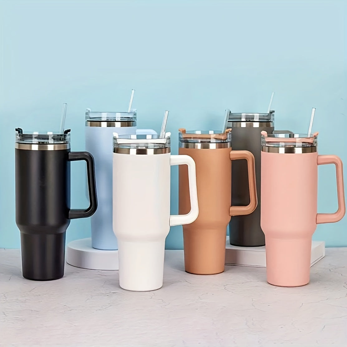 1pc, Tumbler mit Deckel und Stroh, 40oz Edelstahl Thermal wasser flasche mit Griff, tragbare Trinkbecher, für Auto, Heim, Büro, Sommer trinkwaren, Reise zubehör, Küchen artikel zu Hause, Geburtstags geschenke, Schul bedarf