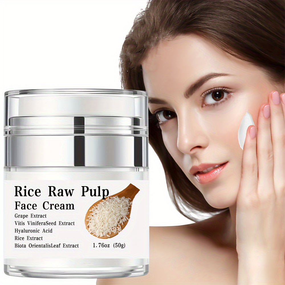 Rice Puree Cream, Face Cream With Hyaluronic Acid,Grape Extract,Rejuvenates Skin ,Moisturizing Lotion Women's Skin Care Pore Refinement, Skin Looks Visibly Younger, Firm Skin,Day And Night Cream 1.76 Oz (50g) ！