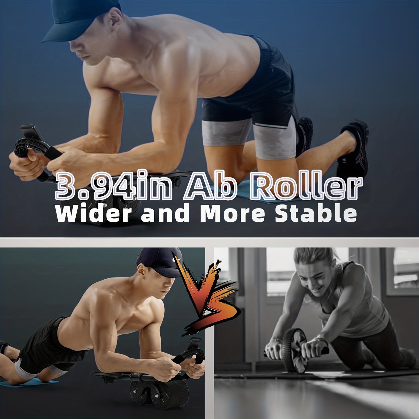 Roue abdominale avec tapis de genou, minuterie de roue abdominale à rebond automatique, rouleau d&#39;exercice de roue abdominale, équipement d&#39;entraînement abdominaux, roues d&#39;exercice de stimulateur abdominal pour la salle de gym à domicile