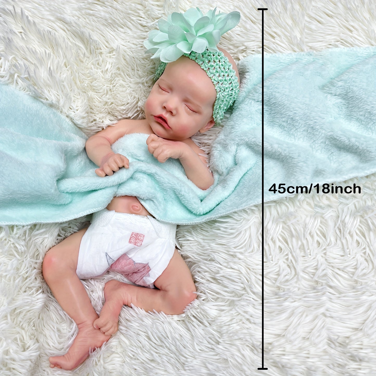 17.72 Inch Whole Soft Silicone Reborn Dolls, Painted Sleeping Realistic Full Body Soft Solid Silicone Reborn Dolls, Christmas Gift