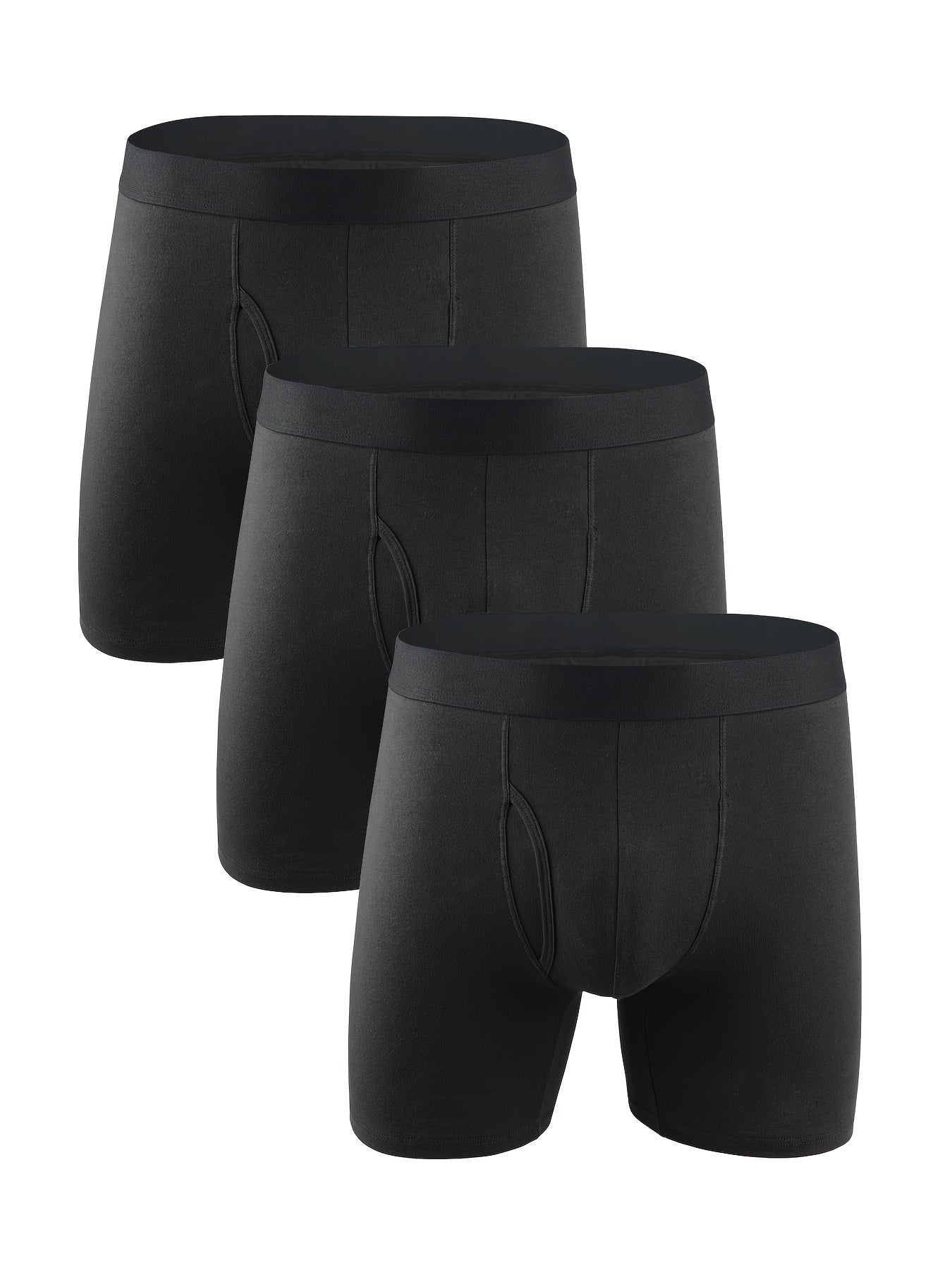 Calzoncillos largos del boxeador de la pierna del algodón de los hombres 3PCS, boxershorts de las bragas simples del color sólido de los hombres, ropa interior delantera abierta atractiva de la entrepierna