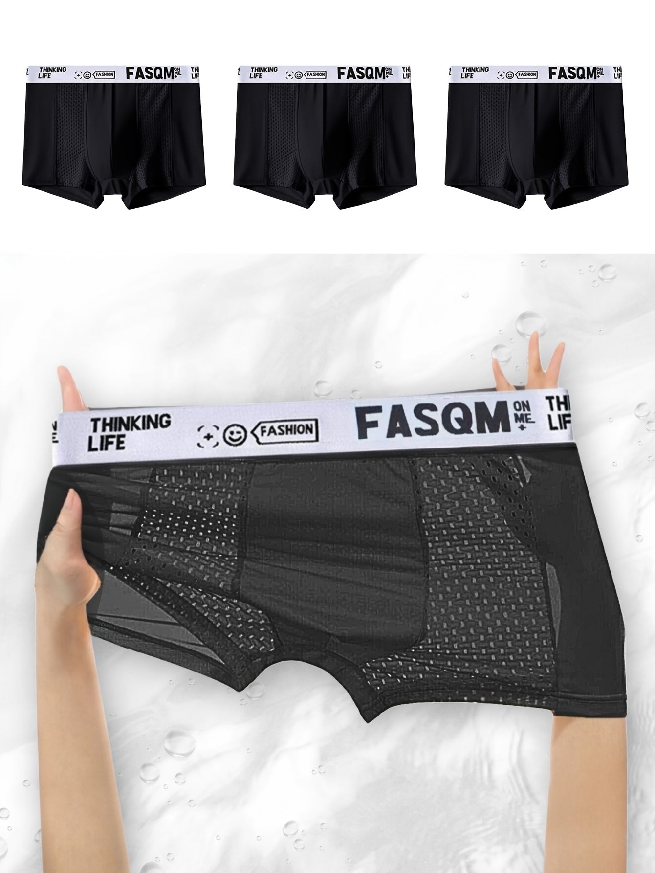 3pcs Hommes De Glace Soie Cool Doux Confortable Boxers Slip Sous-Vêtements, Mesh Patch Respirant Confortable Extensible Troncs, Hommes Casual Plaine Couleur Sous-Vêtements