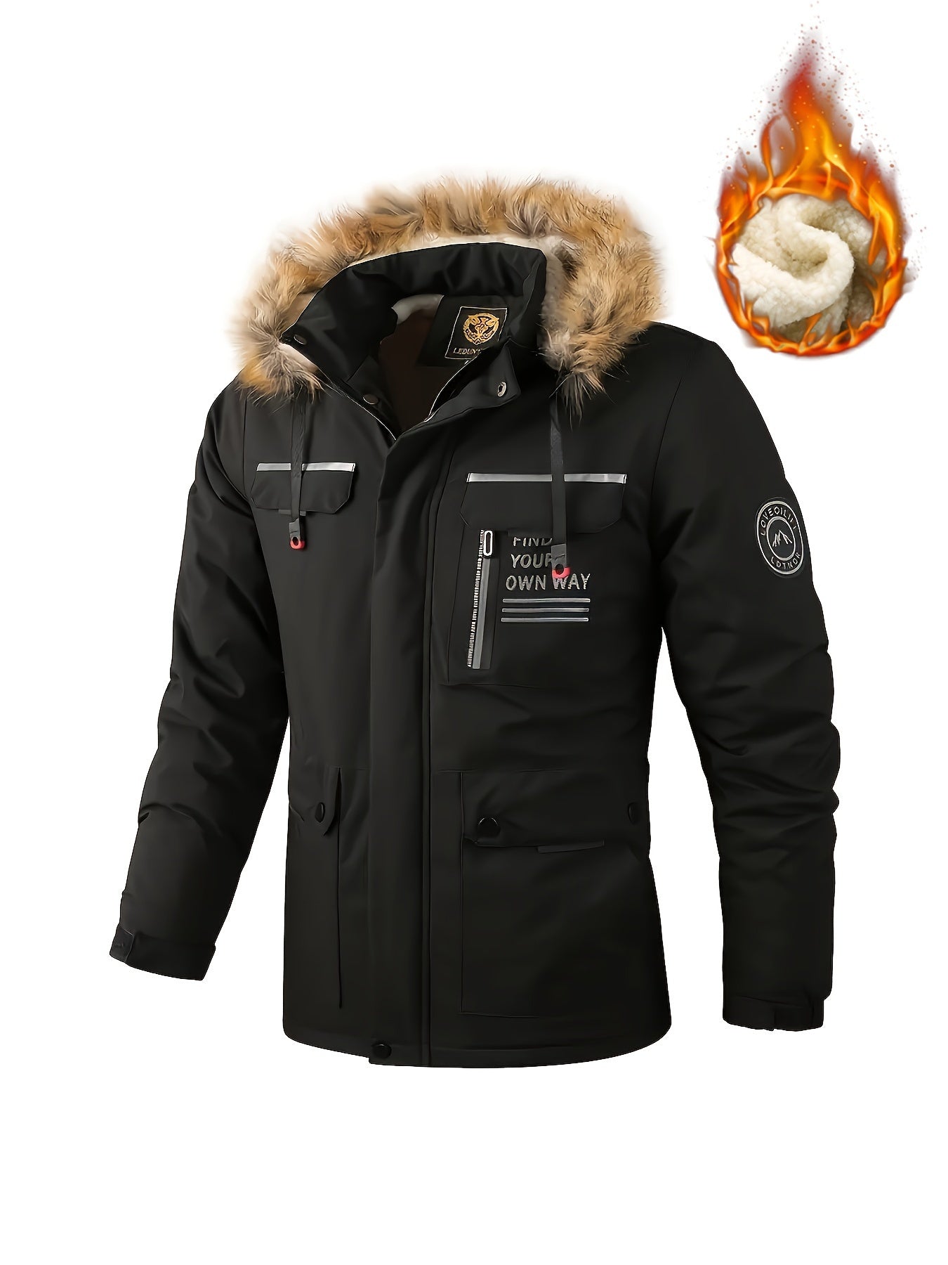 Parka à capuchon de l'ouatine chaude des hommes, veste multi occasionnelle de poche pour