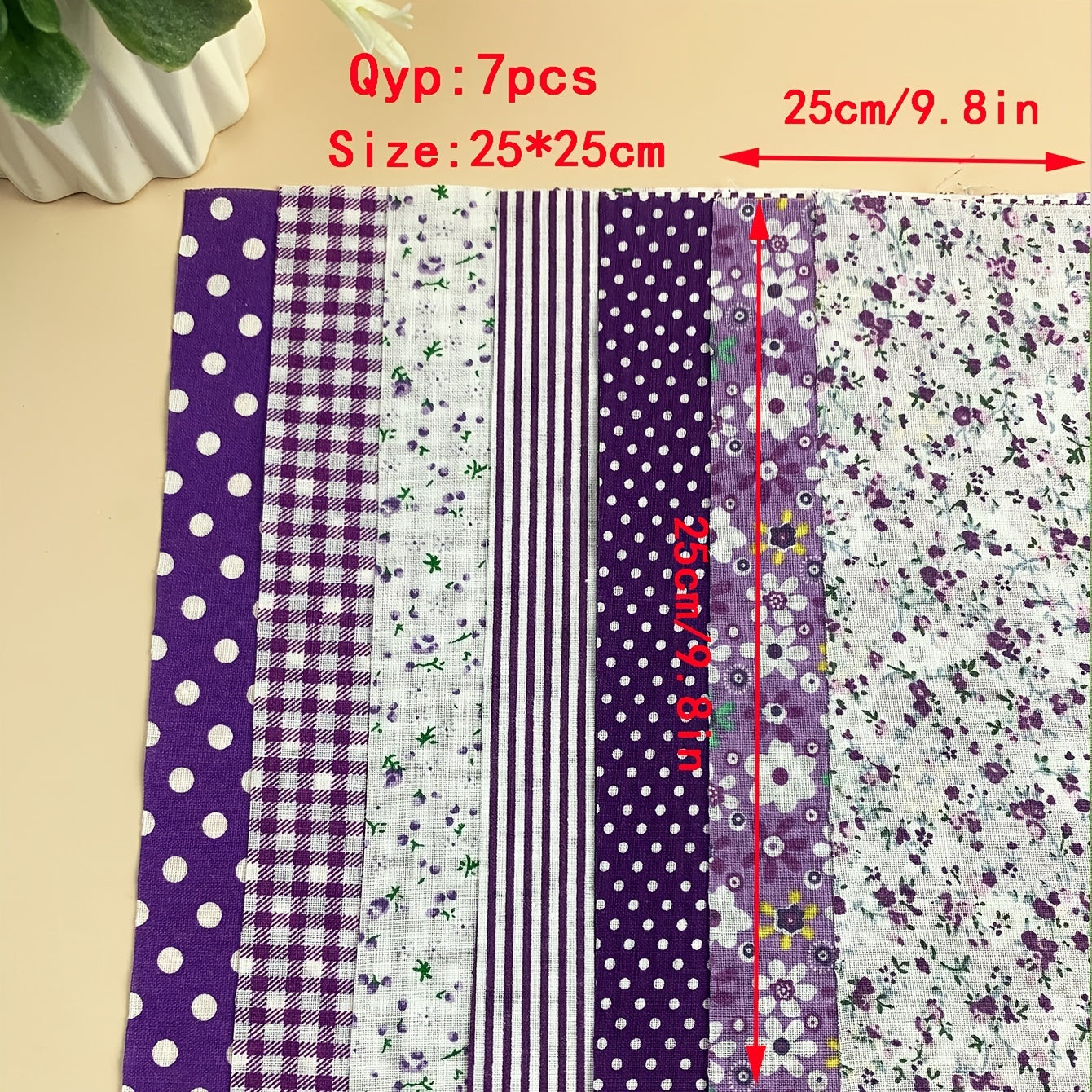 7pcs 9.8*9.8 Inches Purple Cotton Fabric For Sewing Dolls DIY Handmade Home Textile Cloth For Toys  Craft Material