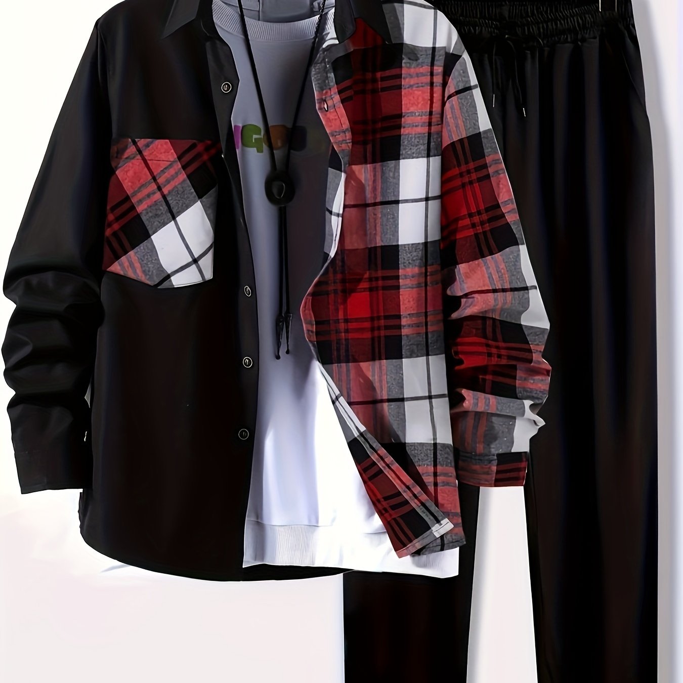 Plus Size Men's Plaid Shirt & Pants Set For Spring\u002Fautumn, Oversized Loose Fit 2Pcs Outfits For Workout\u002Foutdoor, Men's Clothing