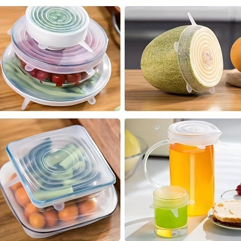 6pcs Silicone Stretch Lids, Reusable Durable Food Storage Lids For Bowls, 6 Different Sizes To Fit Most Containers, Dishwasher And Refrigerator Safe Storage, Kitchen Supplies