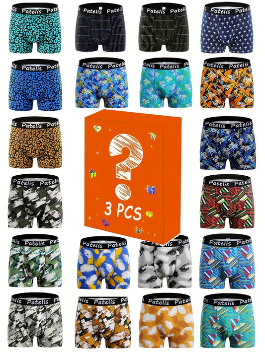 2\u002F3\u002F5\u002F7\u002F10pcs Random Style Men's Plus Size Long Boxer Briefs, Breathable Comfy Quick Drying Sports Trunks, Men's Trendy Graphic Underwear, 95% Cotton Underwear
