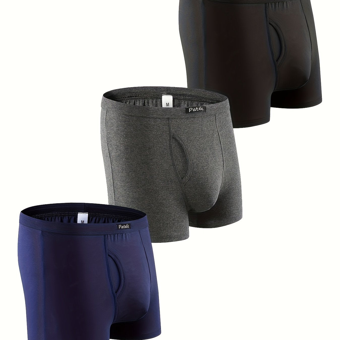 3 piezas de los hombres más tamaño Boxer Breifs, bragas de boxeador de color liso casual, transpirable cómodo secado rápido elástico Boxer Trunks, ropa interior de hombre, ropa interior de algodón 95%