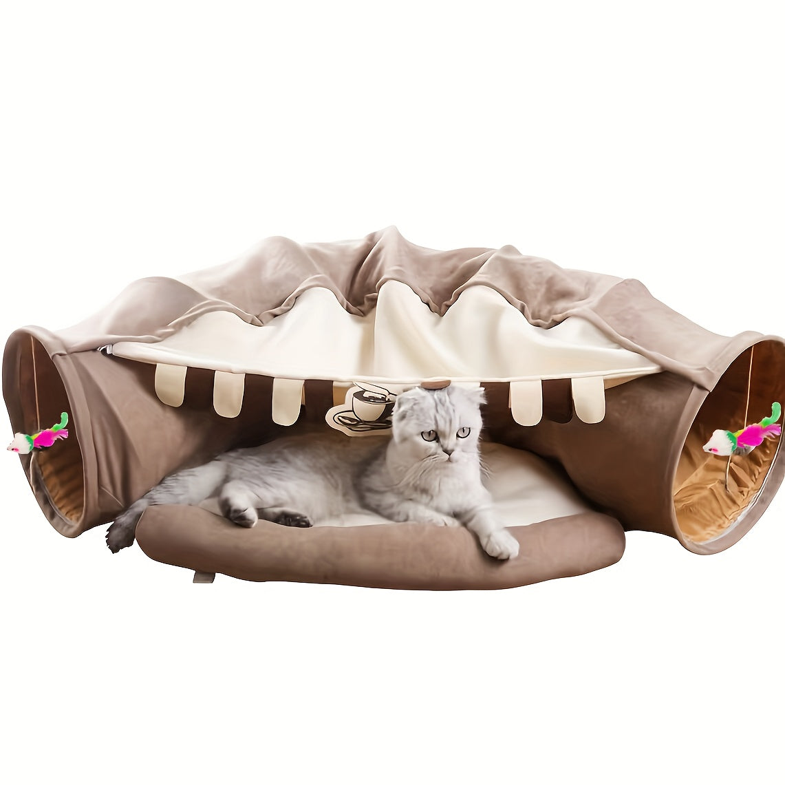 Túnel de gato para gatos de interior, tubo de gato con cama de gato lavable plegable Juguete de gato para colgante de gato mediano pequeño al azar