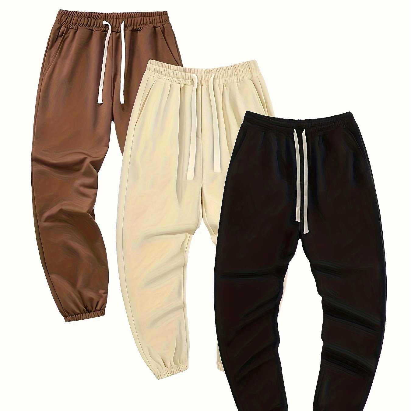 3Pcs Solid Jogging hosen Set, Kordel zug, Trainings hose Loose Fit Herren Lässige Leicht Stretch Jogger für Männer Frühling Herbst Laufen Jogging