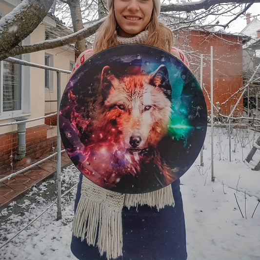 Tune Into Nature: Vegan Shaman Drum 'Wolf Spirit'-Tambour à cadre résistant à l'eau