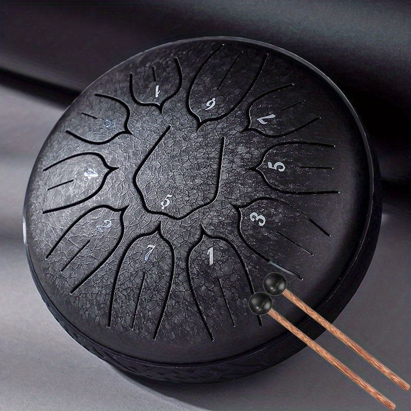 Glucophone Steel Tongue Drum 6-inch 11 Notes Tone D Key Ethereal Drum With Drumsticks Handpan Hang Drum Musical Instrument