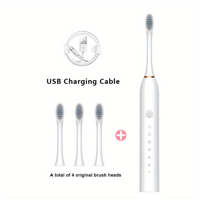 Rechargeable Sonic Toothbrush - Waterproof, Automatic, USB Charging, Replaceable Brush Heads