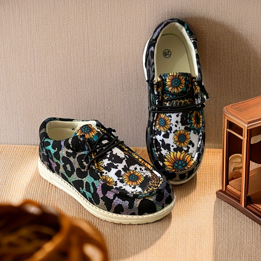 Girl's Trendy Flower Pattern Slip On Loafer Shoes, Comfy Non Slip Casual Durable Sneakers For Kids Outdoor Activities