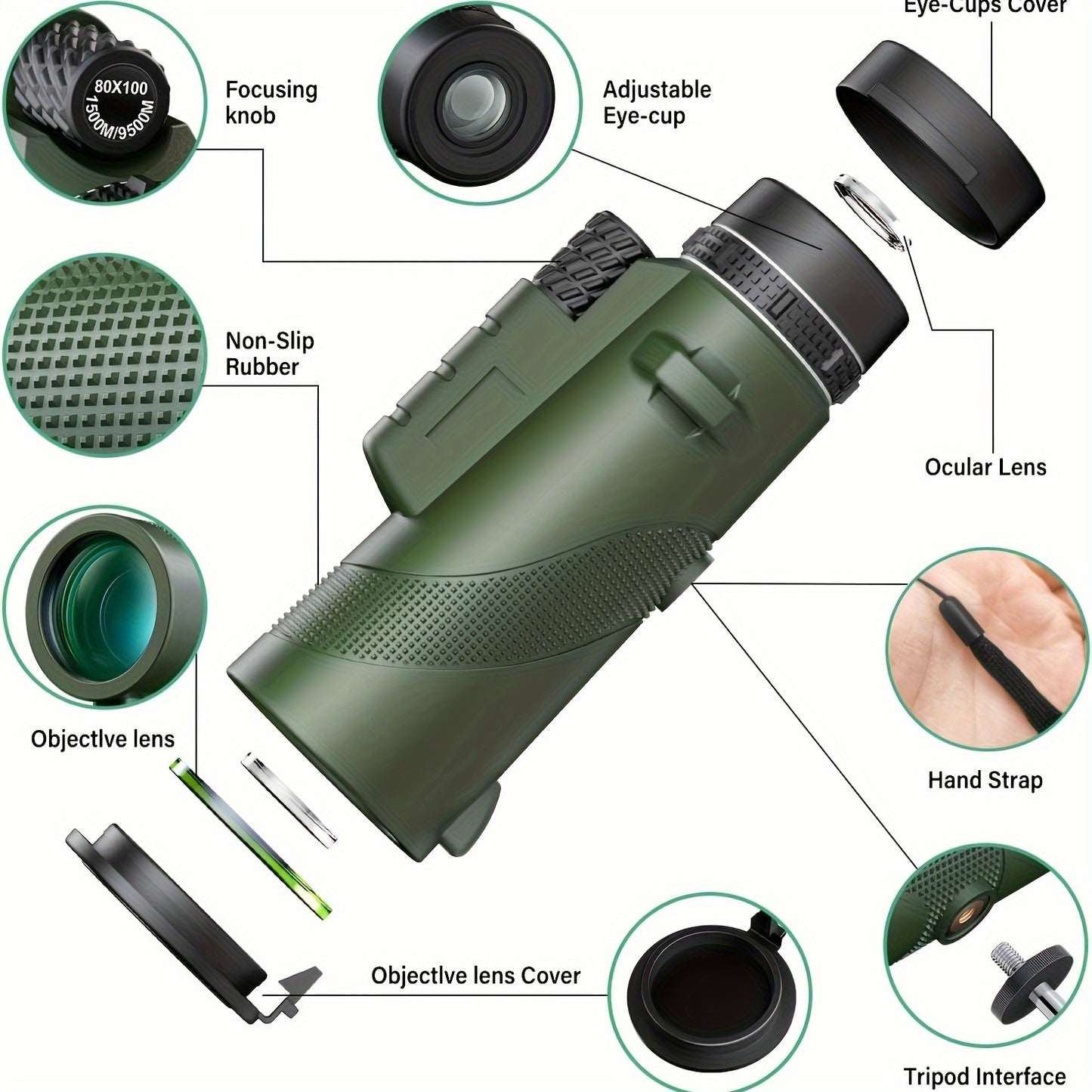 Powerful 80x100 Monocular Telescope With Phone Clip And Tripod, Long-Distance Monocular For Outdoor Camping Bird Watching Wildlife Observation