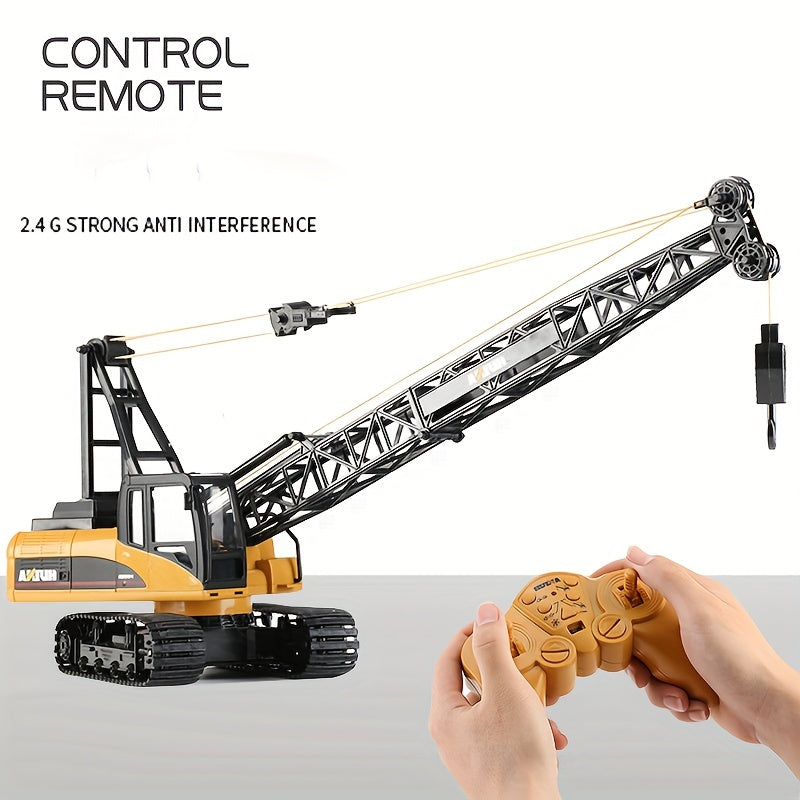 Véhicule à télécommande d'ingénierie de grue avec des lumières et des bruits, cadeau d'anniversaire pour des enfants Jouets à télécommande de construction de construction, camion électrique de grue d'alliage de 15 Manche avec des crochets de métal lourd, 