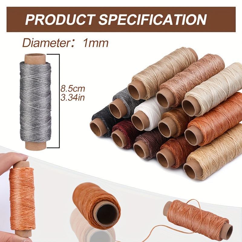 Leather Sewing With 12 Colors Of Wax Thread, Each Size 55, And Each Thread Thread Thread Is Suitable For Leather Craft DIY Book Binding, Shoe Repair, And Leather Sewing