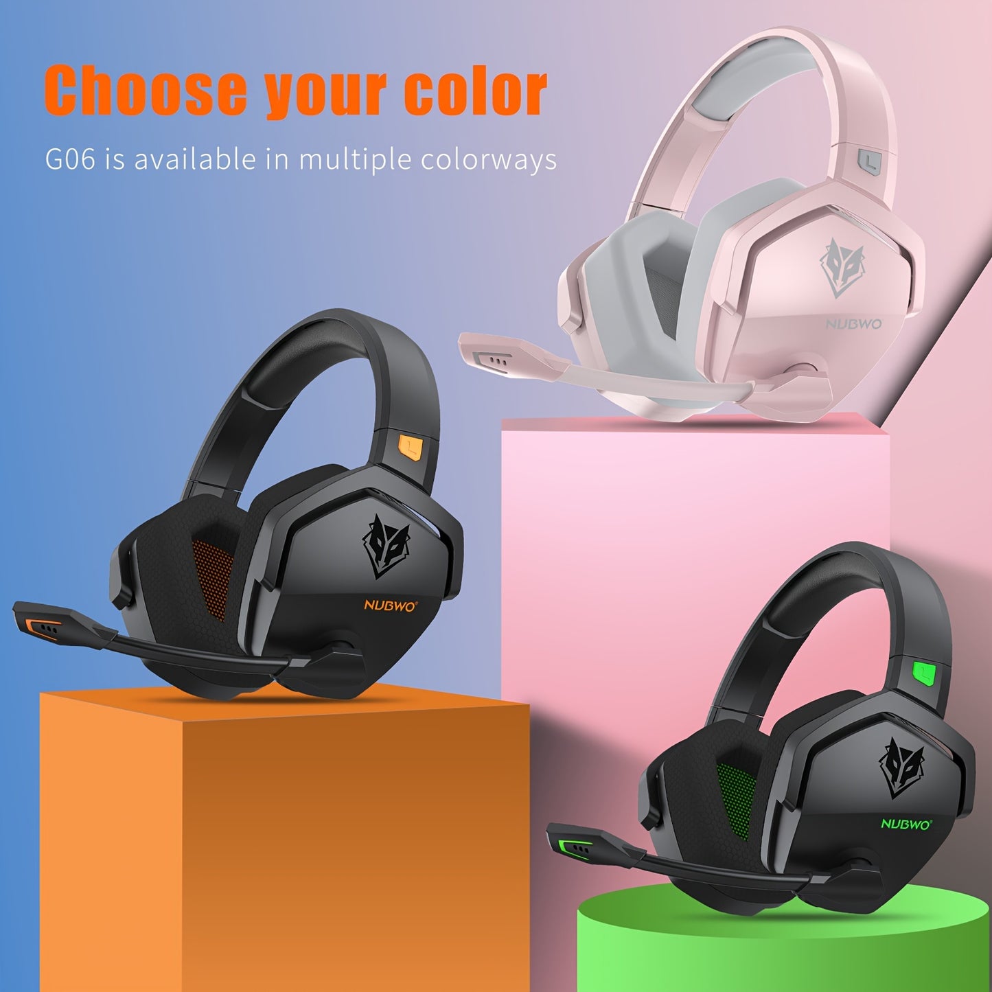 NUBWO G06 Headset Wireless USB Noise Cancelling Gaming Headset, Wireless Gaming Headset With Microphone, Gamer Headphones