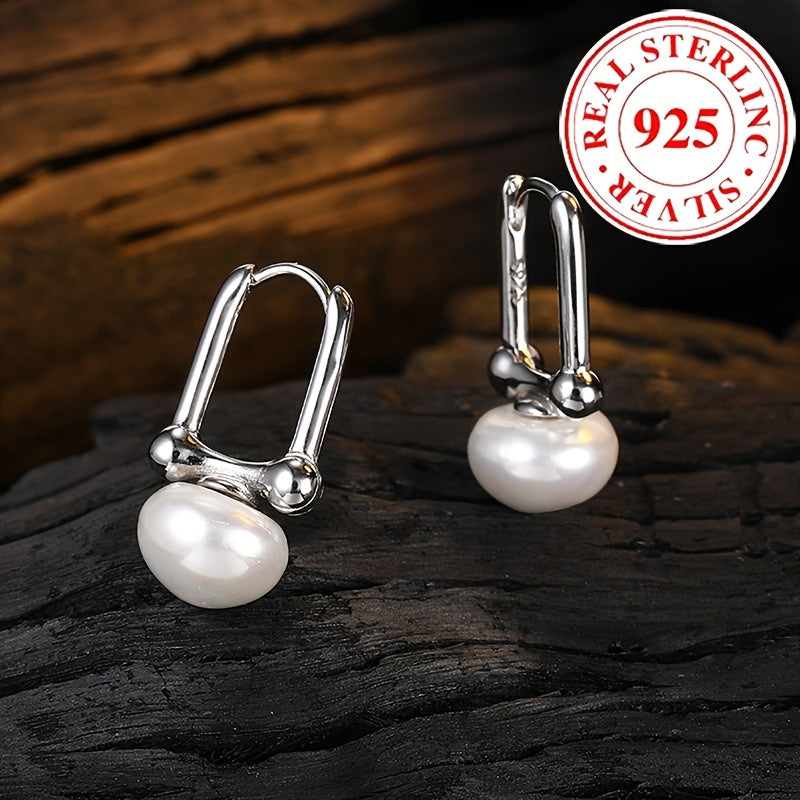 Exquisite 925 Sterling Silver Hypoallergenic Hoop Earrings With Freshwater Pearl Design Elegant Luxury Style Female Gift