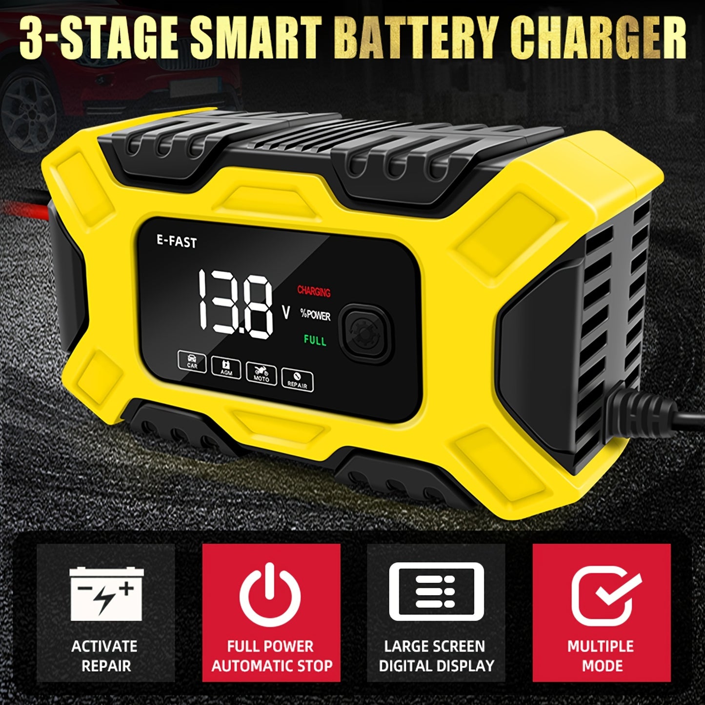 6A 12V Digital Car Battery Charger Fully Automatic Repair Charge For Car Motorcycle SUV Stea Battery Charger 12v Fully Automatic