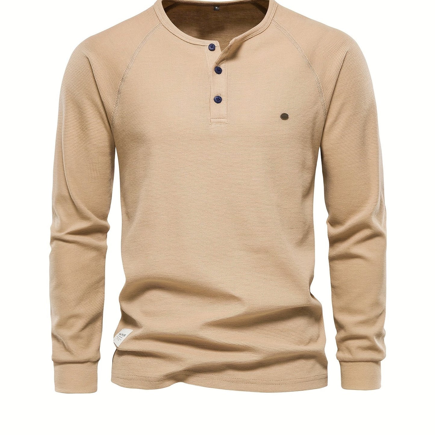 Waffle Henley T-Shirt Men's Basic Breathable Long Sleeve  Henley T-Shirts