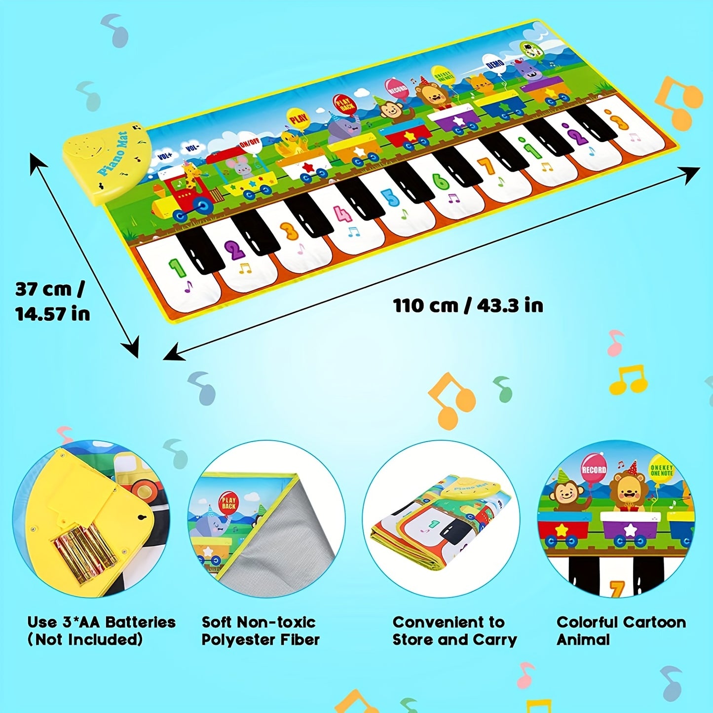 Estera de piano musical para niños, juguete de baile de piso con 10 canciones, 8 sonidos de animales, 5 modos. Teclado de los niños Manta Música Táctil Juego Mat, Música Juguete de Educación Temprana, Regalo Para Niñas Niños