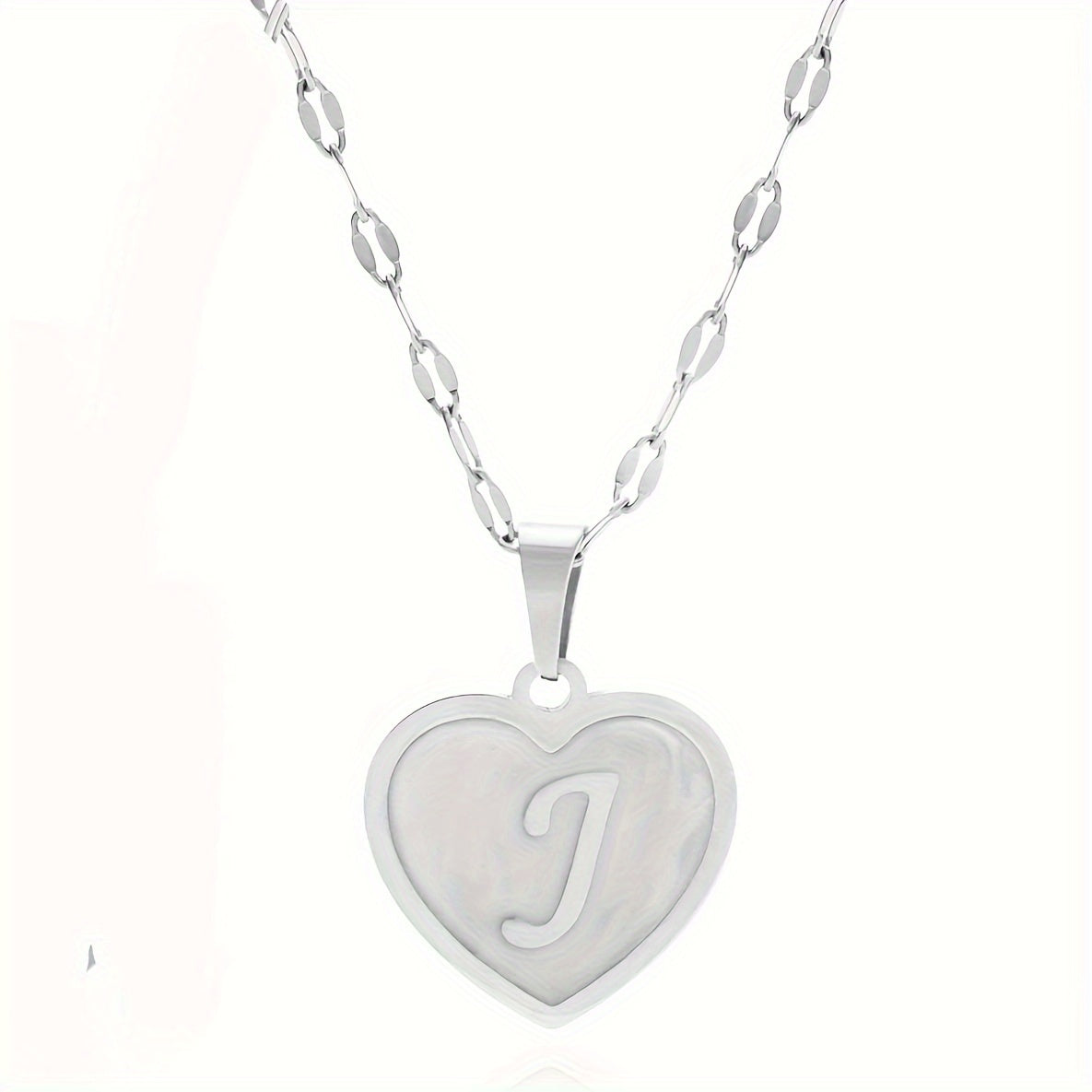 1pc Fashionable Exquisite Heart-shaped Pendant Necklace, Stainless Steel Bamboo Chain Necklace, 26 English Letter Pendant Necklace For Men