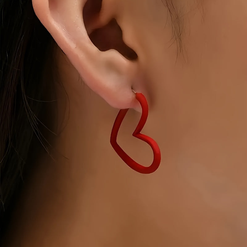 Red Heart Shape Hoop Earrings Elegant Style Jewelry Trendy Gift For Women Valentine's Day Gift