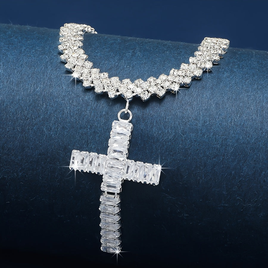 Luxury Glitter Zircon Cross Pendant Necklace For Women Wedding Party Engagement Gift Jewelry